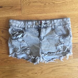 Grey Jean Ripped Shorts